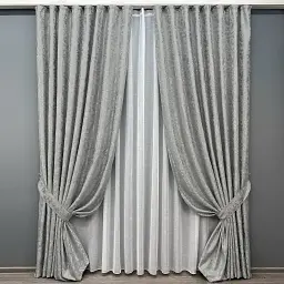 Комплект штор з тюлем VR-Textil Льон Мармур, світло-сірий з білим, 2 штори 100×270 см + тюль 300×270 см, арт. 71-125/1