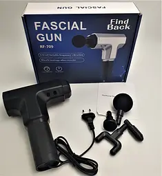 М'язовий масажер для тіла ручний 220V портативний 4 насадки Fascial Gun RF-709 чорний - мініатюра 2