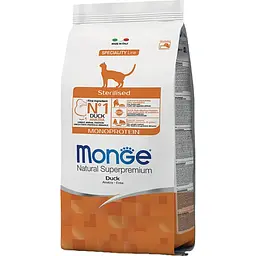 Сухий монопротеїновий корм для стерилізованих кішок Monge Natural Superpremium Monoprotein Sterilised із качкою 1.5 кг