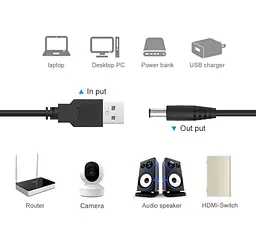 Кабель для роутера USB-DC 5V-12V (1м) підключення від повербанка - мініатюра 5