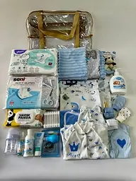 Набір для пологового будинку для новонародженого хлопчика 33 предмети + прозора сумка в подарунок від ЕкоМама блакитні кольори - мініатюра 11