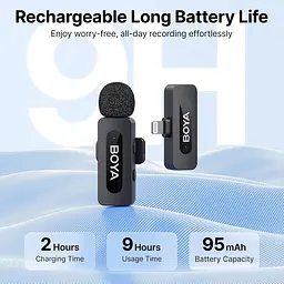 Професійний петличний бездротовий мікрофон Boya BY-V1 V2.0 Роз'єм Lightning Black (18870-prm) - мініатюра 2