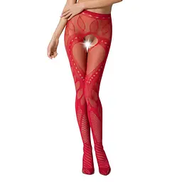 Еротичні колготки-бодістокінг Passion S007 red, гарні ажурні колготки з вирізом, S/M/L