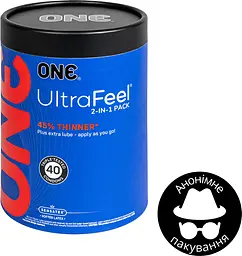 Презервативи One UltraFeel 2 в 1 ультратонкі з додатковим пакетом мастила 40 шт. (ROZ6501051989) - мініатюра 2