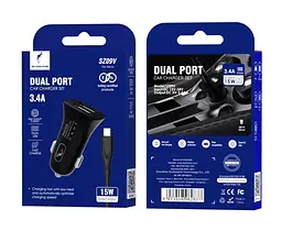 Автомобільний зарядний пристрій SkyDolphin SZ09V (2USB, 3.4A) Black + кабель microUSB (SDAZP-000111)