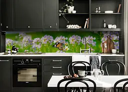 Кухонний фартух Польові квіти для кухні наклейка ПВХ метелик луг Зелений 60х200 см Happy Pocket Z180437