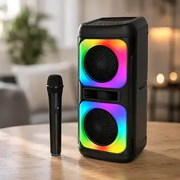 Колонка KTS-2362 Bluetooth з двома 6,5 дюймовими динаміками / Акустика з бездротовим мікрофоном / Портативна караоке-колонка