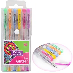 Ручки гелеві YES "Glitter" набір 6 шт для письма та творчості (411702)