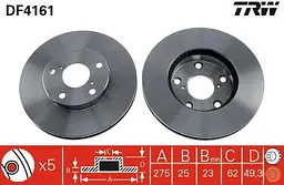 Диск гальмівний вентильований Toyota Rav4, Camry 90-05р TRW (DF4161)