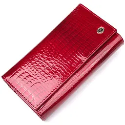 Яскравий жіночий гаманець із лакованої шкіри з візитницею ST Leather 19405 червоний