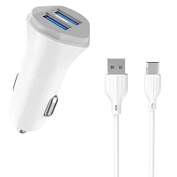 Автомобільний зарядний пристрій Aspor A903 (2USB/3.4A) + USB кабель Micro- білий - мініатюра 2