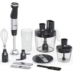 Tefal Блендер заглибний Quickchef+, 1000Вт, 4в1, чаша-800мл, чопер-500мл, кухонний комбайн 5в1, турборежим, сіро-чорний