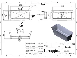 Ванна Miraggio BONITA (0000265) Miramarble Matt | Матова | Окремостояча | Біла - мініатюра 2