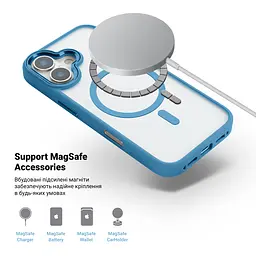 Чехол Apple iPhone 16, Unit MagSafe, голубой, прозрачный, магсейф, противоударный, магнитный, панель-накладка с поддержкой MagSafe, с поддержкой беспроводной зарядки, TPU+PC, защита всего корпуса, ударопрочный, ArmorStandart (ARM78726) - мініатюра 4