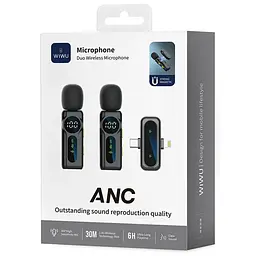 Петличний бездротовий мікрофон WM007 Dual-mic (Lightning/Type-C) Black Wiwu teh0029567 - мініатюра 2