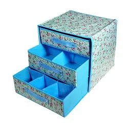 Органайзер для зберігання з 3 ящиками блакитний 31×31×31,5 см, з тканинними вставками