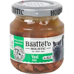 Вологий корм для котів Basttet'o Holistic, шматочки філе телятини в желе, скло, 130 г