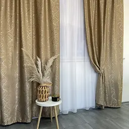 Льняні штори "бите скло" кавового кольору 2шт. 150х270 з білим шифоновим тюлем 400х270, на тасьмі ALBO pbe0052740 - мініатюра 6