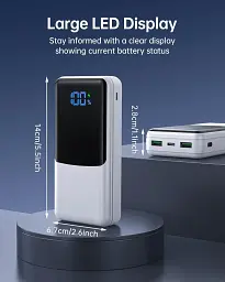 Павербанк Coblob 27000mAh, швидка зарядка PD3.0/QC4.0, 3 виходи, 2 входи, LED дисплей, білий - мініатюра 5