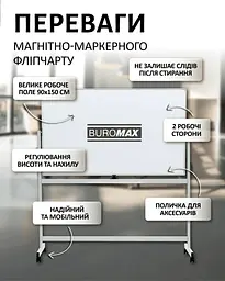 Фліпчарт двохсторонній магнітний Buromax для письма маркером горизонтальний 90 х 150 cм (BM.0202) - мініатюра 4