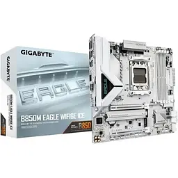 Материнська плата AM5 Gigabyte B850M EAGLE WIFI6E ICE, B850, 4xDDR5, Int.Video (CPU), 4xSATA3, 2xM.2, 1xPCI-E 5.0 x16, 1xPCI-E 3.0 x16, Realtek 7.1, Realtek 2.5GbE, WiFi 6E, Bluetooth 5.3, 7xUSB 3.2 / 8xUSB 2.0, HDMI/2xDP, MicroATX