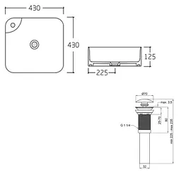 Комплект Qtap Stork: Раковина накладна квадратна 430x430x125 мм White + Донний клапан PU02 (QT15112194WN47318) - мініатюра 7