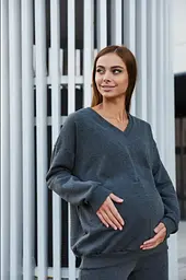 Світшот трикотажний для вагітних і мам-годувальниць oversize Liverpool розмір L-XL Lullababe Темно-сірий - мініатюра 5