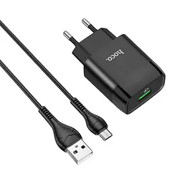 Мережевий зарядний пристрій Hoco C72Q USB QC + кабель USB to MicroUSB чорний