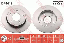 Диск гальмівний невентильований Mazda 3, 5 99-14р TRW (DF4419)