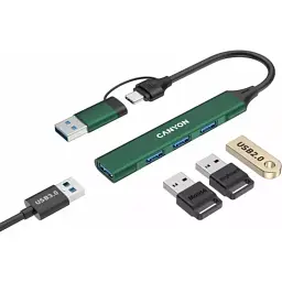 Концентратор Canyon hub DS-02 4in1 USB-A/C Green (CNS-TDS02GR) - мініатюра 3
