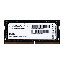 Оперативна пам'ять Prologix 16GB SODIMM DDR4 2666MHz (PRO16GB2666D4S)
