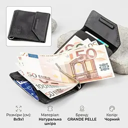 Затискач для грошей з італійської шкіри Grande Pelle 11149 чорний - мініатюра 2