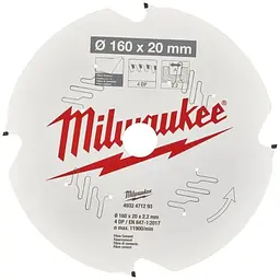 Диск пиляльний по фіброцементу PFTE MILWAUKEE, діаметр 190х30х1,8мм, 4 зуб.