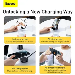 Зарядний пристрій Qi BASEUS Simple Magnetic Stand Wireless Charger 15W Max (CCJJ000001) чорний - мініатюра 6