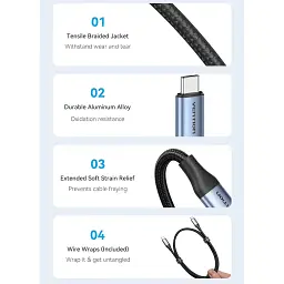 Дата кабель USB-C to USB-C 1.0m Thunderbolt 4 240W (50V/5A) 8K60Hz Gray Aluminum Alloy Vention (TAVHF) - мініатюра 4