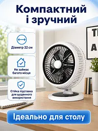 Настільний вентилятор 22 см 50 W з автоповоротом для дому та офісу, білий (49675908) - мініатюра 7