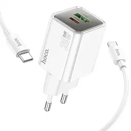 МЗП Hoco N46 Glorious PD20W+QC3.0 (1USB-A/1C) + Type-C to Type-C White - мініатюра 3