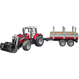 Уцінка. Трактор Bruder Massey Ferguson з навантажувачем та лісовим причепом 1:16 (02046) 