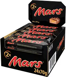 Упаковка батончиків MARS х 2 з нугою та карамелью 24 шт х 70 г