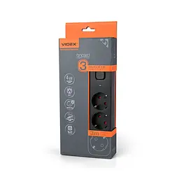 Сетевой удлинитель VIDEX ONCORD с/с 3п 3м (3x1.5мм) с кнопкой Black VIDEX (27686-000)