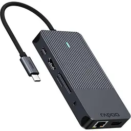 USB-Хаб Rapoo USB-C хаб UCM-2004, 8 в 1, черний (UCM-2004) - мініатюра 2