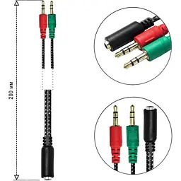 Перехідник XoKo AC-007 2x3.5-мм jack(F) - 3.5-мм 4pin jack(M) (XOKO AC-007) - мініатюра 3