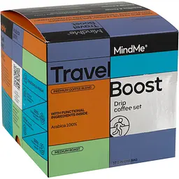 Мікс набір 5 видів дріп-кави MindeMe Travel Boost з функціональними інгредієнтами 120 г (10 пакетиків x 12 г)