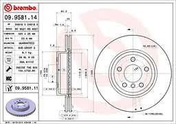 Диск гальмівний передній вентильований Bmw X3 03-11р Brembo (09.9581.11) - мініатюра 2