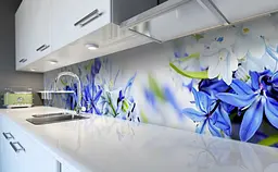 Вініловий кухонний фартух Проліски наклейка для кухні ПВХ Квіти Синій 60х250 см Happy Pocket Z181517