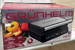 Прижимний контактний електричний гриль Grunhelm G2201 домашній з антипригарним покриттям 2200Вт Чорний - мініатюра 7