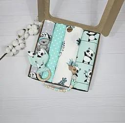 Набір пелюшок з 6 одиниць з гризунцем A.L.Babybox Панди акробати м'ятний (NA 23742082)