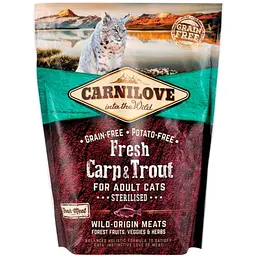 Беззерновий сухий корм для стерилізованих котів Carnilove Cat Fresh Carp & Trout Sterilised зі свіжим коропом і фореллю 400 г