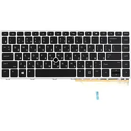 Клавіатура для ноутбука HP EliteBook 840 G5 чорна, сріблястий фрейм, підсвітка