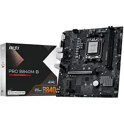 Материнська плата MSI PRO AM5 B840M-B, B840, 2xDDR5, Int.Video (CPU), 4xSATA3, 2xM.2, 1xPCI-E 4.0 x16, 2xPCI-E 3.0 x1, ALC897, Realtek 8125D 2.5Gb, 7xUSB 3.2 / 6xUSB 2.0, VGA/HDMI, MicroATX - мініатюра 2
